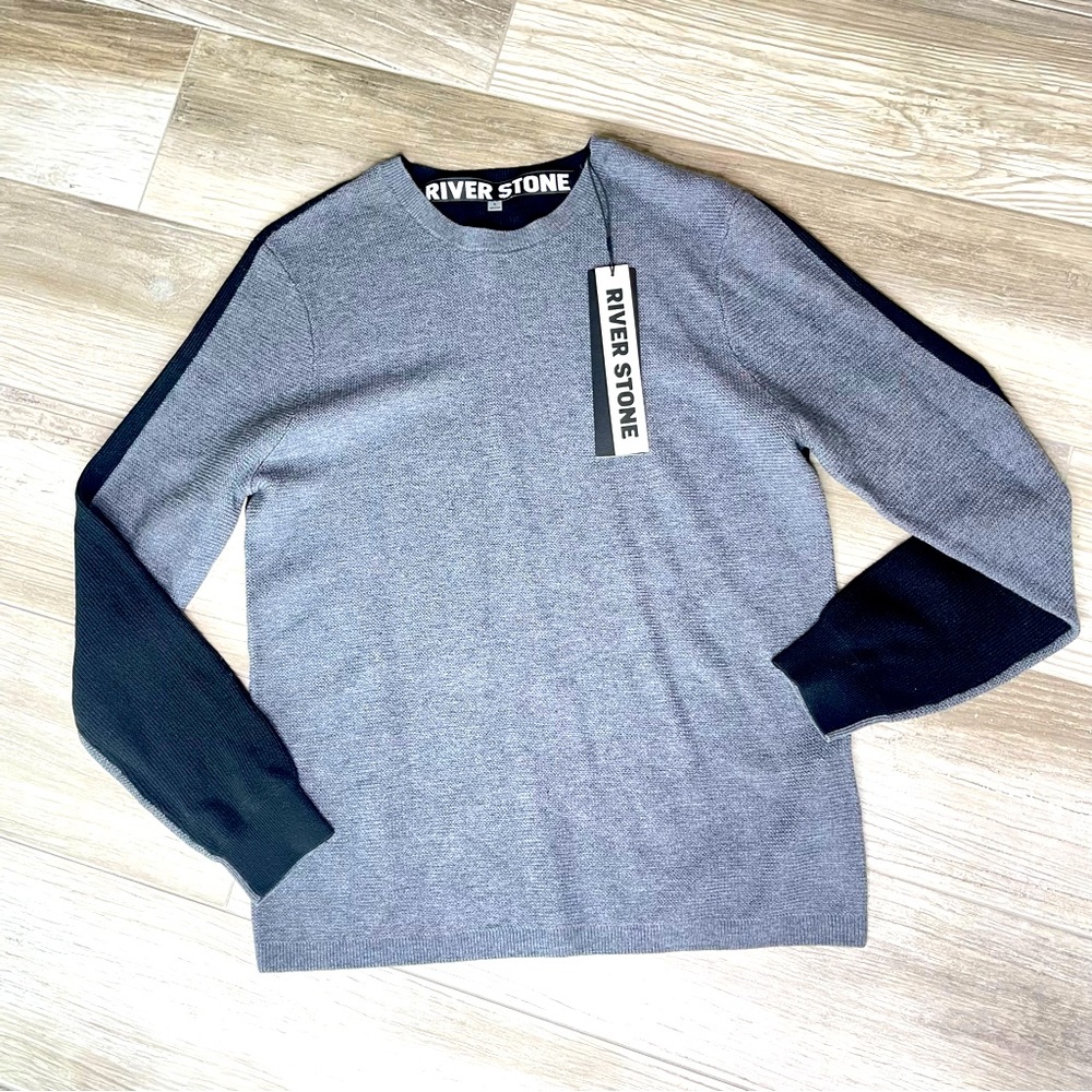 RIVER STONE Mens Grey & Black Sweater Size Large